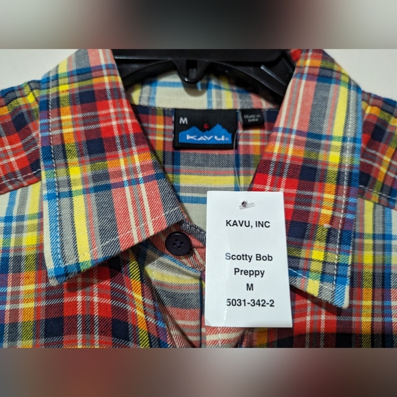 KAVU Scotty Bob Preppy Short Sleeve Shirt Summer Plaid Button Up Size M NWT - Picture 4 of 8